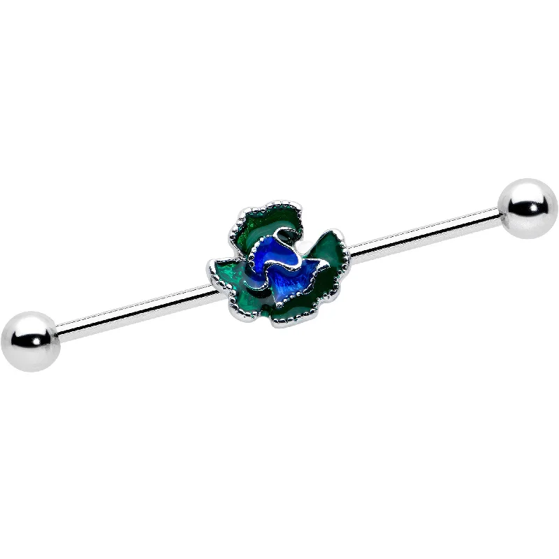 Women's Earrings – Elegant Designs for Every Personality--14 Gauge Spring Flower Green Blue Industrial Barbell 38mm Women's Earrings – Elegant Designs for Every Personality--14 Gauge Spring Flower Green Blue Industrial Barbell 38mm
