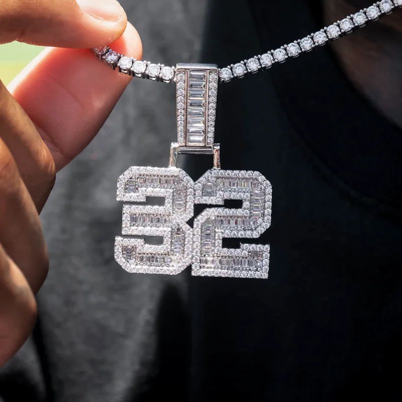 Exclusive Men's Necklaces & Pendants for the Modern Gentleman-Custom Iced Number Baguette Pendant