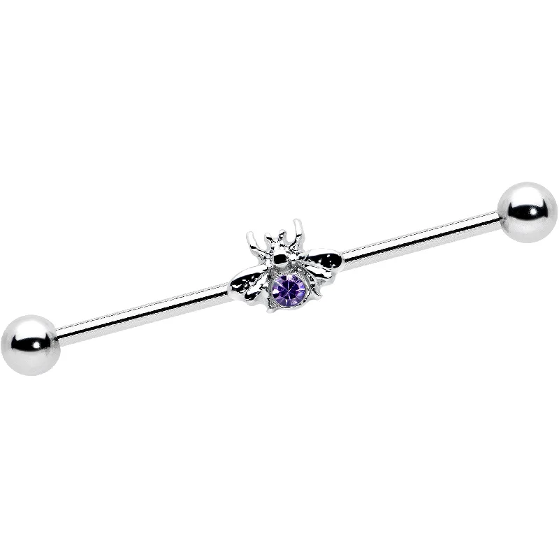 Women's Earrings – Elegant Designs for Every Personality--14 Gauge Purple Gem Bee Beautiful Insect Industrial Barbell 38mm