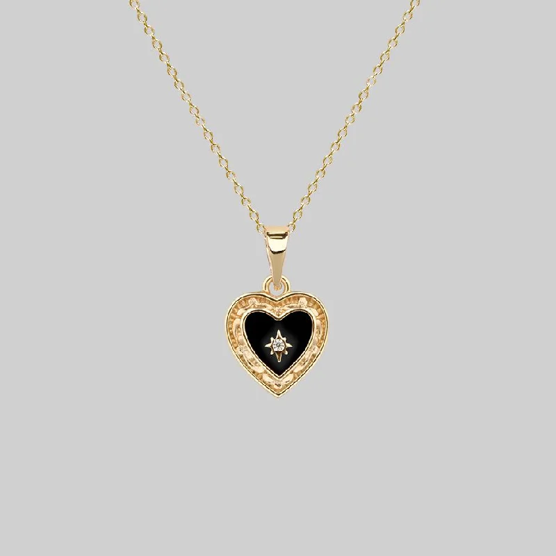Shop Classic Women's  Necklaces & Pendants with a Modern Twist-SOLEMN. Black Enamel Heart Necklace - Gold