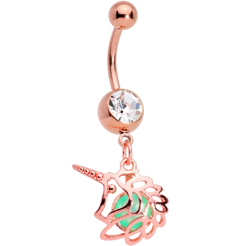 Custom Belly Rings for a Fashionable Look -Clear Gem Rose Gold Tone Glow in the Dark Orb Unicorn Dangle Belly Ring Custom Belly Rings for a Fashionable Look -Clear Gem Rose Gold Tone Glow in the Dark Orb Unicorn Dangle Belly Ring
