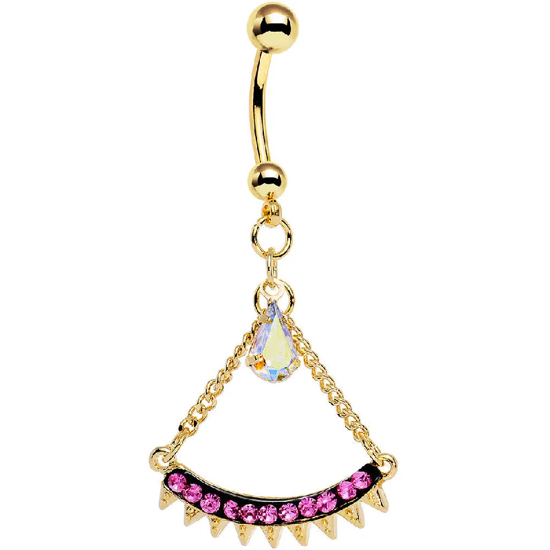 Trendy Belly Rings for Statement Looks -Pink Aurora Gem Gold Anodized Euclidian Arc Dangle Belly Ring Trendy Belly Rings for Statement Looks -Pink Aurora Gem Gold Anodized Euclidian Arc Dangle Belly Ring