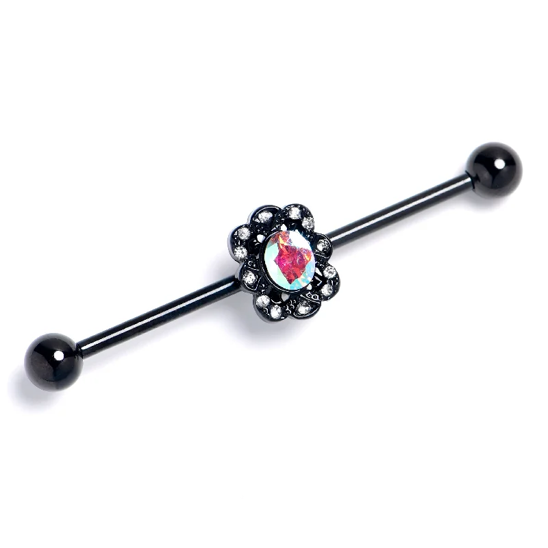 Women's Earrings – Elegant Designs for Every Personality--14 Gauge Black Filigree Fabulous Red Dangle Industrial Barbell 38mm