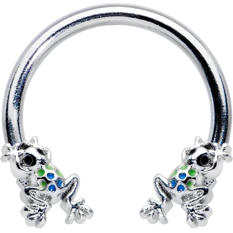Women's Earrings – Elegant Designs for Every Personality--16 Gauge 3/8 Black Gem Polka Dot Frogs Horseshoe Circular Barbell