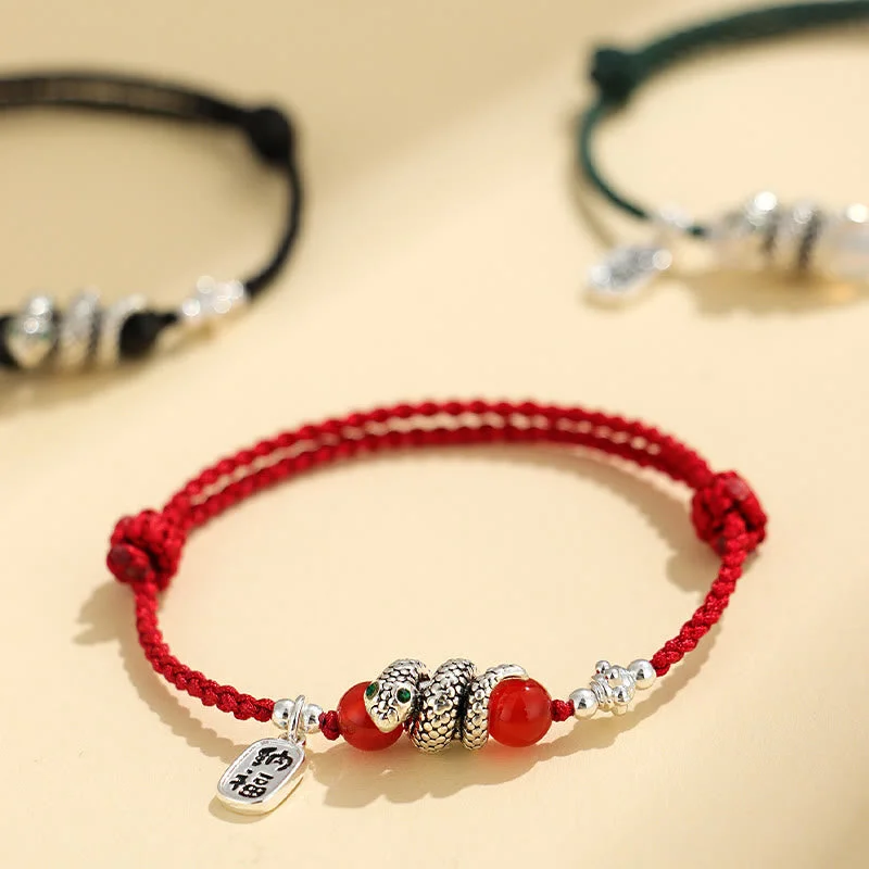 Men's Adjustable Cuff Bracelets-Buddha Stones Fu Character Agate Year Of The Snake Lucky Fortune Charm String Luck Bracelet Men's Adjustable Cuff Bracelets-Buddha Stones Fu Character Agate Year Of The Snake Lucky Fortune Charm String Luck Bracelet
