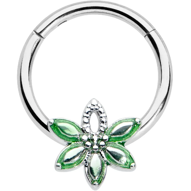 Fashion-Forward Nose Rings for Bold Styles -16 Gauge 3/8 Green Gem Texture Loopy Pot Leaf Hinged Segment Ring Fashion-Forward Nose Rings for Bold Styles -16 Gauge 3/8 Green Gem Texture Loopy Pot Leaf Hinged Segment Ring