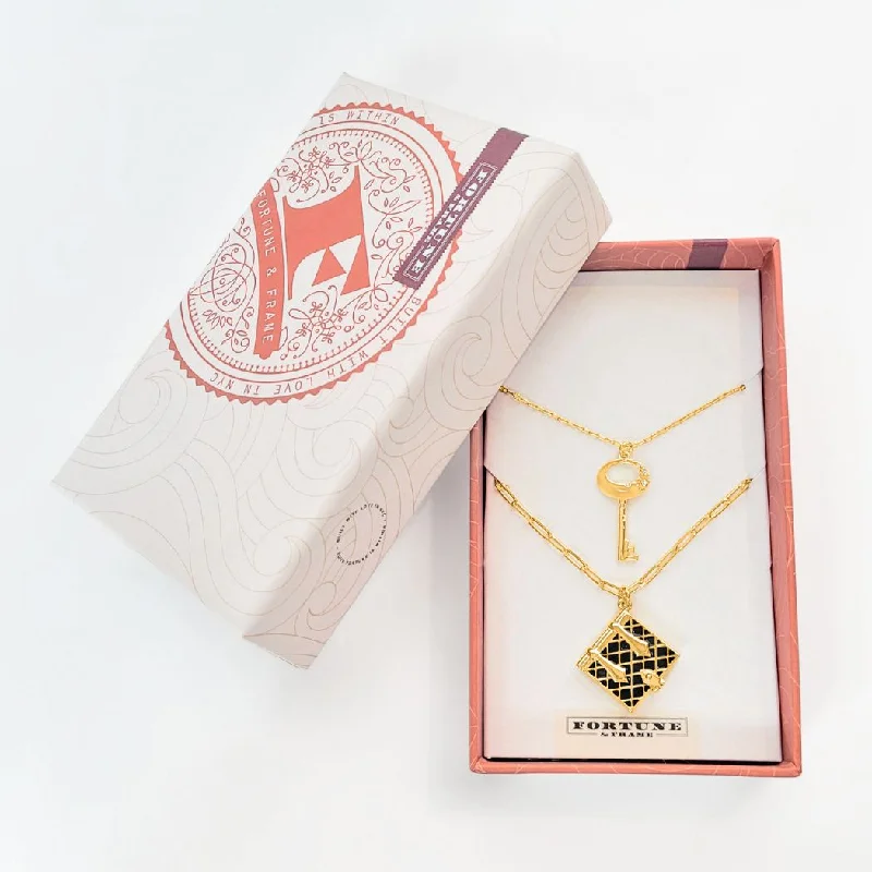 Shop Classic Women's  Necklaces & Pendants with a Modern Twist-Secret Diary Book Locket and Key Pendant Gift Set (Onyx) - Gold