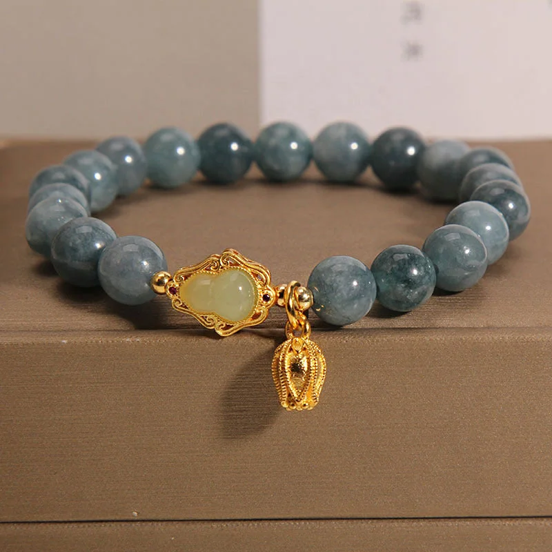 Women's Bangle Bracelets-Buddha Stones Natural Jade Gourd Tulip Charm Luck Bracelet