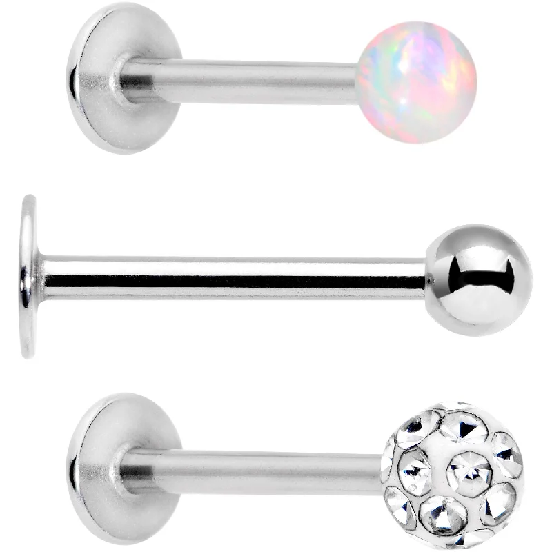 Lip Rings for Effortless Beauty16 Gauge 3/8 White Faux Opal Ball Labret Monroe Tragus 3 Pack Set