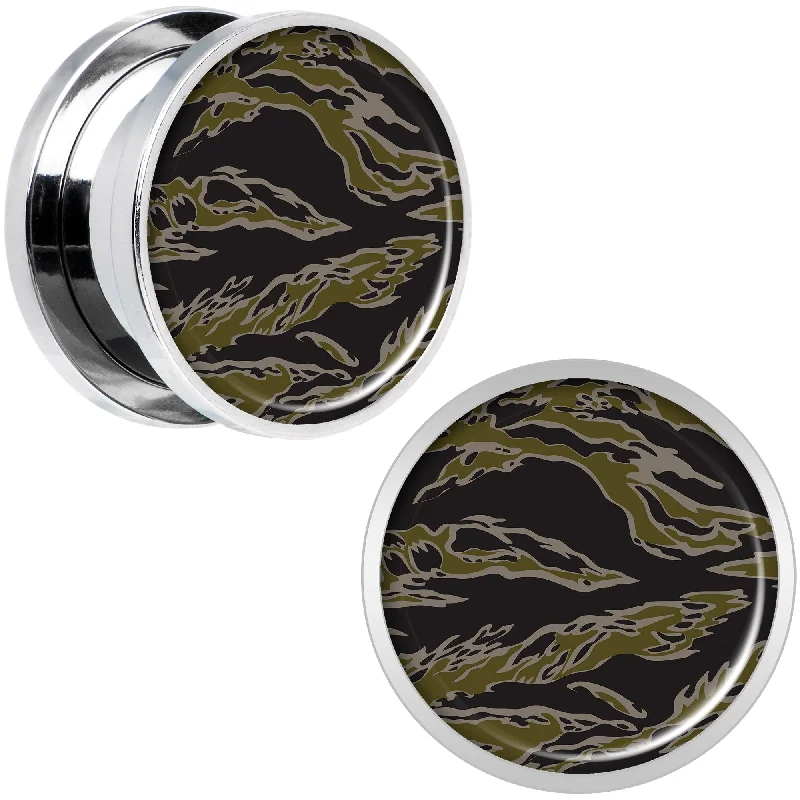 Women's Earrings – Elegant Designs for Every Personality--Tiger Camo Print Steel Screw Fit Plug Set 5/8 Women's Earrings – Elegant Designs for Every Personality--Tiger Camo Print Steel Screw Fit Plug Set 5/8