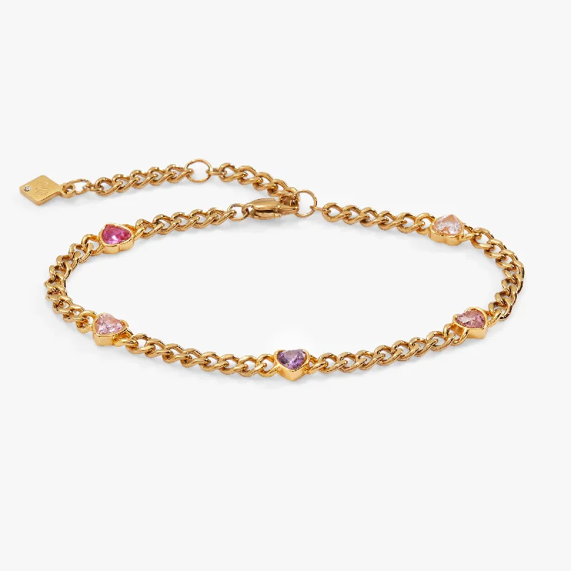 Adjustable Gemstone Cuff Bangles for Women-Heart Curb Chain Bracelet