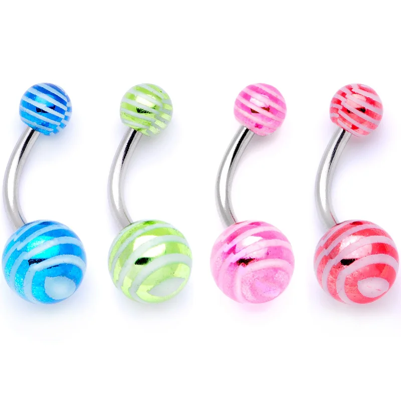 Trendy Belly Rings for Bold Fashionistas -Parade of Color Stripes Party Pack Belly Ring Set of 4 Trendy Belly Rings for Bold Fashionistas -Parade of Color Stripes Party Pack Belly Ring Set of 4