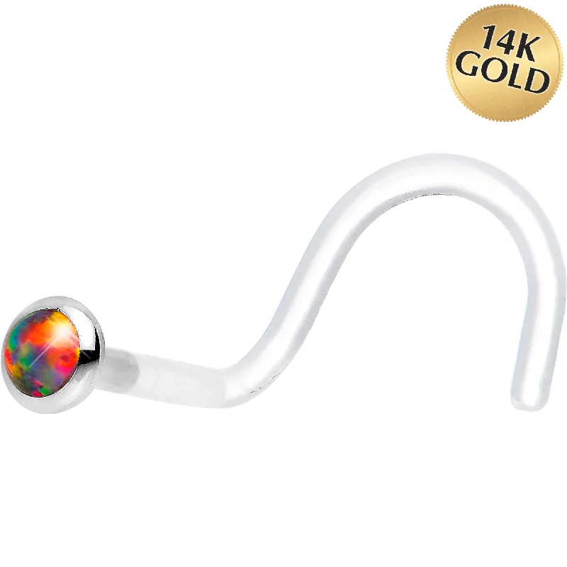 Timeless Nose Rings with Unique Appeal -18 Gauge White Gold 2mm Fire Red Synthetic Opal Bioplast Nose Ring Timeless Nose Rings with Unique Appeal -18 Gauge White Gold 2mm Fire Red Synthetic Opal Bioplast Nose Ring