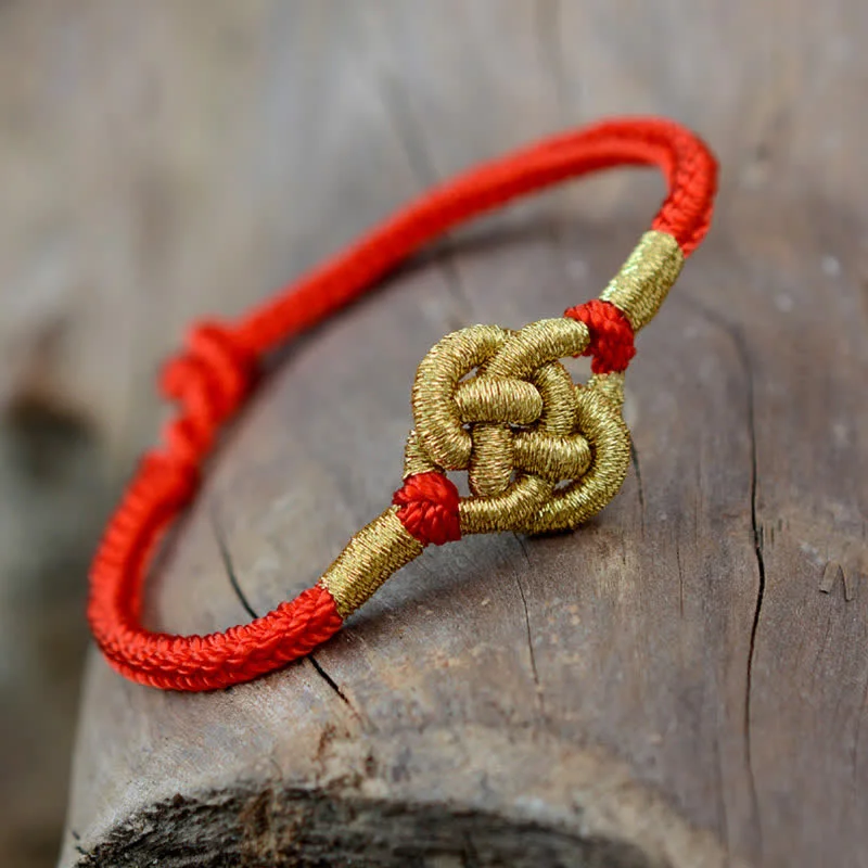 Wedding Bangles for Women with Gold Detailing-Buddha Stones Handmade Simple Design Chinese Knotting Luck Strength Braid String Bracelet