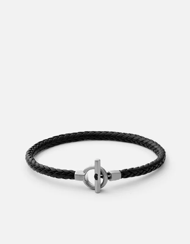 Men's Bracelets with Inspirational Quotes-Atlas Leather Bracelet, Matte Sterling Silver Men's Bracelets with Inspirational Quotes-Atlas Leather Bracelet, Matte Sterling Silver