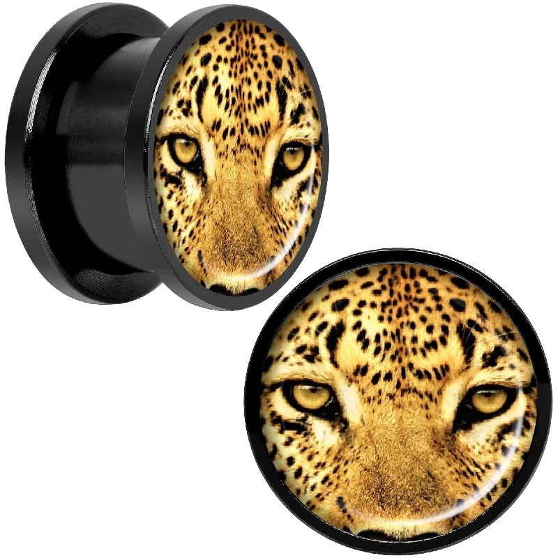 Women's Earrings – Elegant Designs for Every Personality--Full Color Leopard Eyes Black Anodized Screw Fit Plug Set 9/16