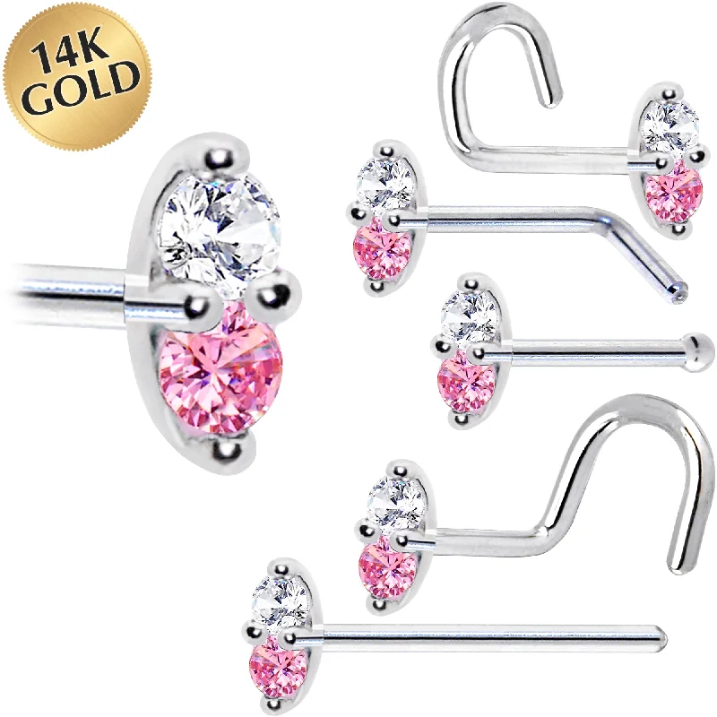 Custom Nose Rings with Special Designs -14kt White Gold Pink 1.5mm CZ Marquise Nose Ring Custom Nose Rings with Special Designs -14kt White Gold Pink 1.5mm CZ Marquise Nose Ring