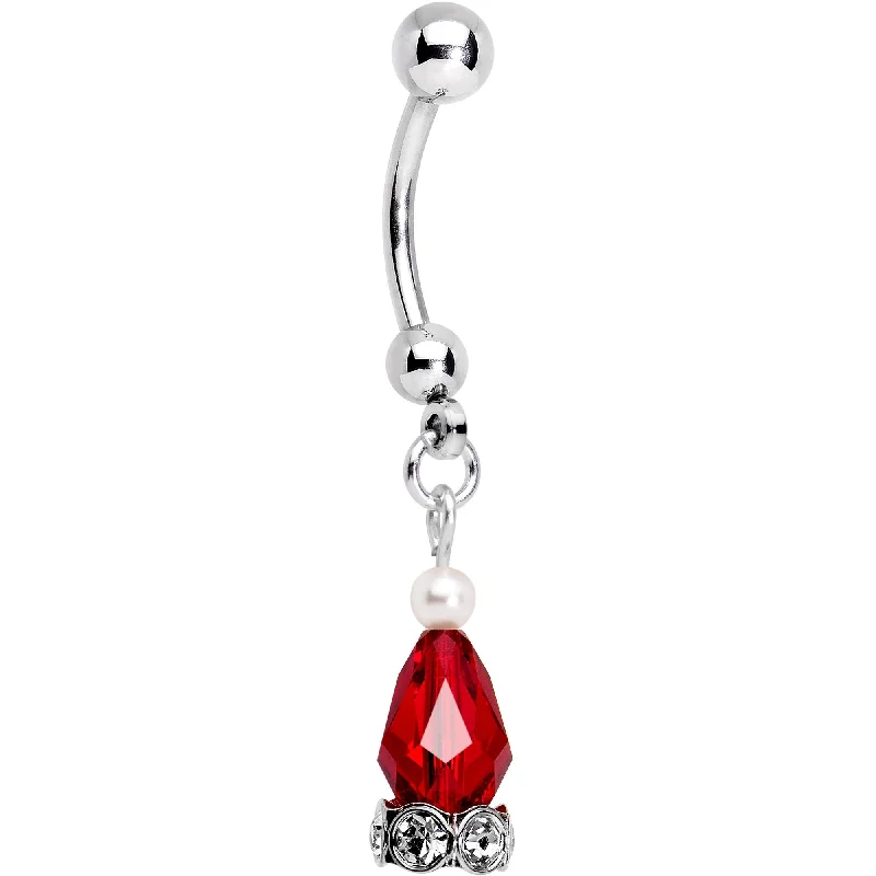 Comfortable Belly Rings for Sensitive Piercings -Red Holiday Ornament Dangle Belly Ring Comfortable Belly Rings for Sensitive Piercings -Red Holiday Ornament Dangle Belly Ring