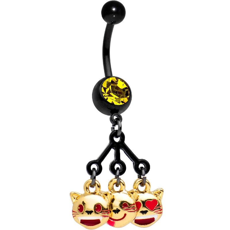 Stunning Belly Rings with Shiny Stones -Licensed Smiling Cats emoji Yellow Gem Black Anodized Dangle Belly Ring Stunning Belly Rings with Shiny Stones -Licensed Smiling Cats emoji Yellow Gem Black Anodized Dangle Belly Ring