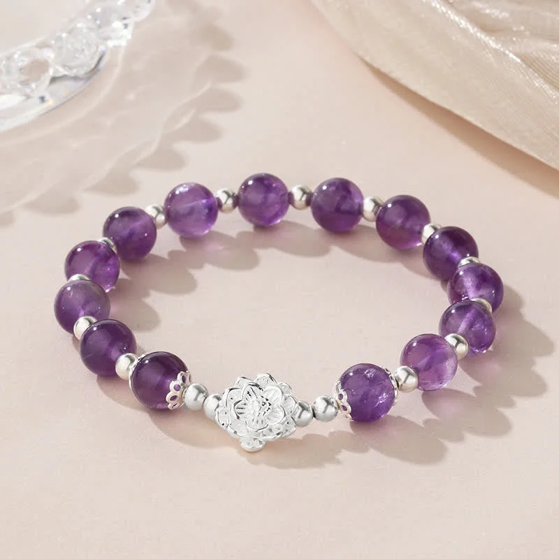 Set of Simple Gold Bangles for Women-Buddha Stones 925 Sterling Silver Natural Amethyst Lotus Spiritual Bracelet Set of Simple Gold Bangles for Women-Buddha Stones 925 Sterling Silver Natural Amethyst Lotus Spiritual Bracelet