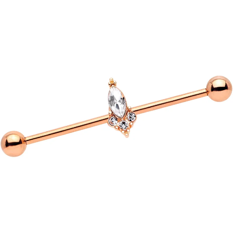 Women's Earrings – Elegant Designs for Every Personality--14 Gauge Clear Gem Rose Gold IP Enchant Industrial Barbell 35mm