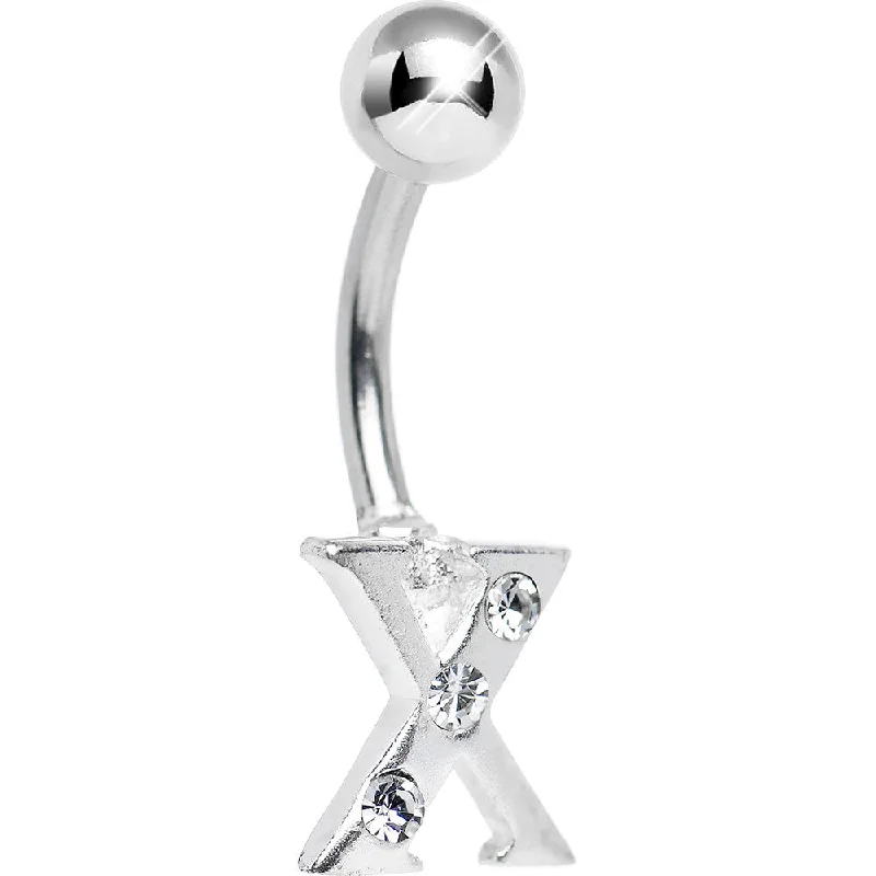 Custom Belly Rings for Unique Appeal -Crystalline Gem Studded Letter X Belly Ring