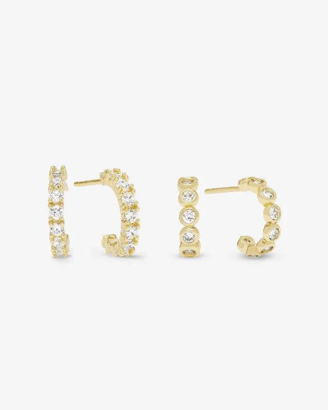 Women's Earrings – Elegant Designs for Every Personality--"They're So Cute" Huggie Set - Gold|White Diamondettes Women's Earrings – Elegant Designs for Every Personality--"They're So Cute" Huggie Set - Gold|White Diamondettes
