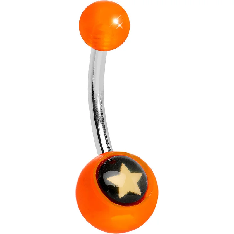 Beautiful Belly Rings for Dazzling Effect -Orange Acrylic Black and Off White Star Belly Ring Beautiful Belly Rings for Dazzling Effect -Orange Acrylic Black and Off White Star Belly Ring