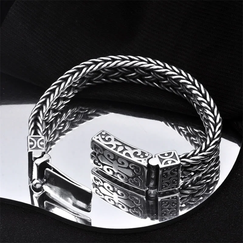 Leather Strap Bracelets for Men with Minimalist Design-Buddha Stones Retro Vine Totem Pattern Braided Healing Chain Bracelet Leather Strap Bracelets for Men with Minimalist Design-Buddha Stones Retro Vine Totem Pattern Braided Healing Chain Bracelet