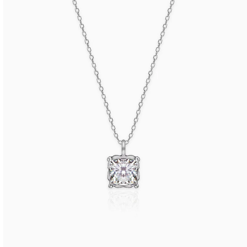 Shop Classic Women's Necklaces & Pendants with a Modern Twist-Silver Zircon Square Pendant with Link Chain Shop Classic Women's Necklaces & Pendants with a Modern Twist-Silver Zircon Square Pendant with Link Chain