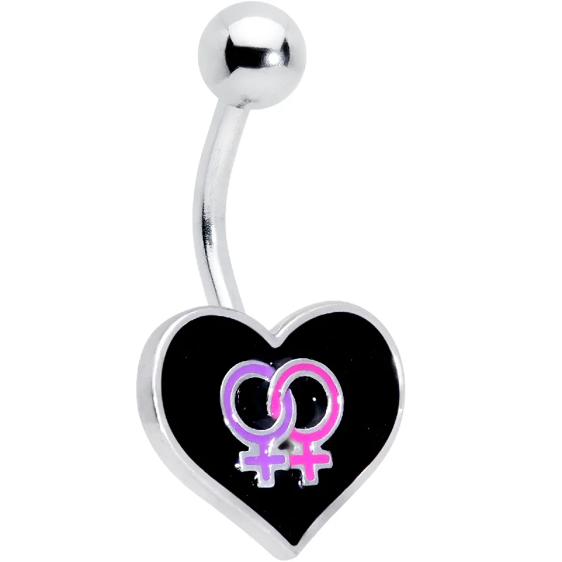 Trendy Belly Rings for Fashion Enthusiasts -Lesbian Love Heart Belly Ring