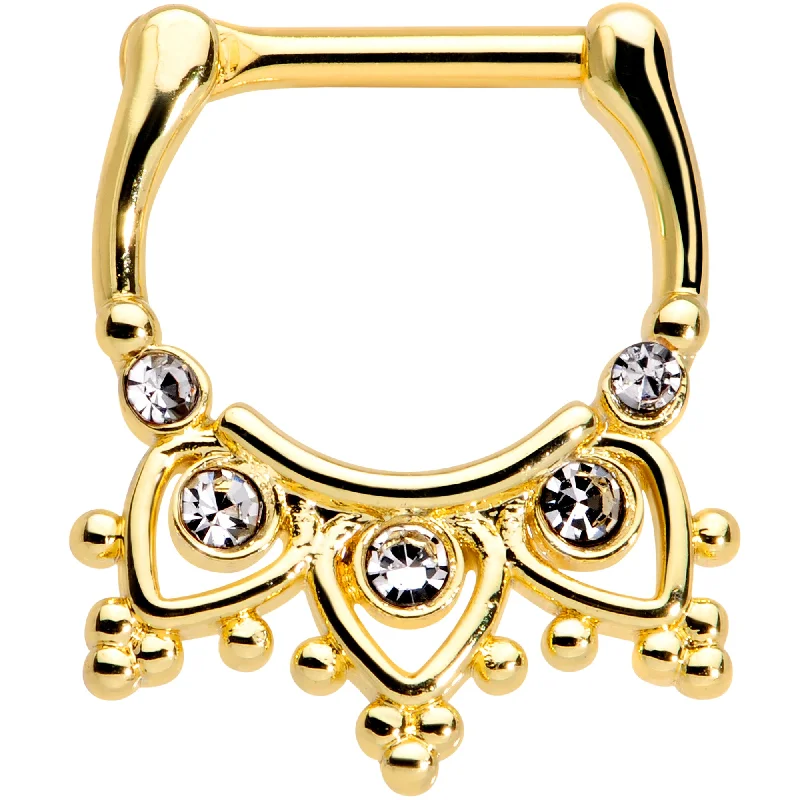 Unique Lip Rings for Creative Piercings16 Gauge 3/8 Clear Gem Gold Tone Lacy Drama Cartilage Clicker