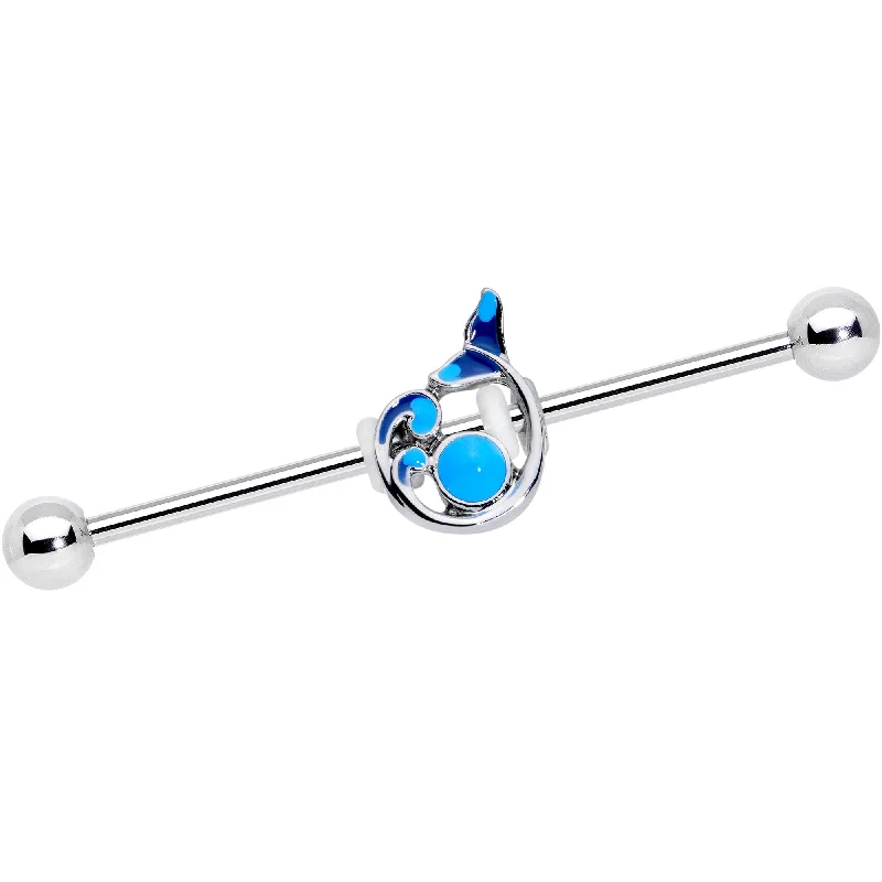Women's Earrings – Elegant Designs for Every Personality--14 Gauge Blue Water Whale Industrial Barbell 38mm Women's Earrings – Elegant Designs for Every Personality--14 Gauge Blue Water Whale Industrial Barbell 38mm