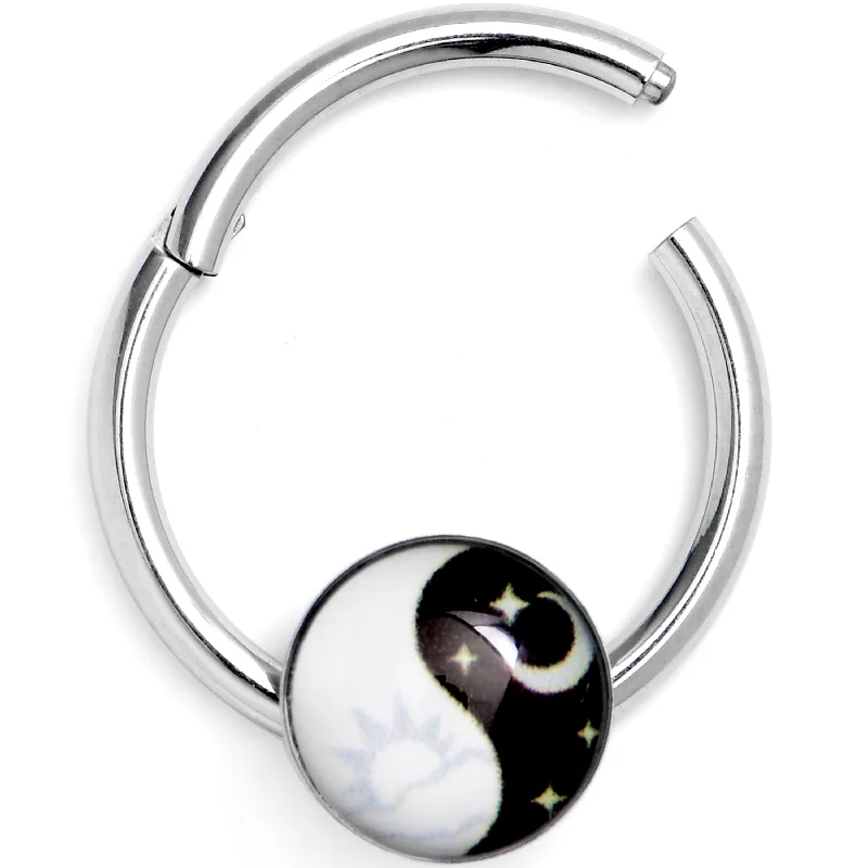 Women's Earrings – Elegant Designs for Every Personality--16 Gauge 3/8 Night and Day Yin Yang Hinged Segment Ring