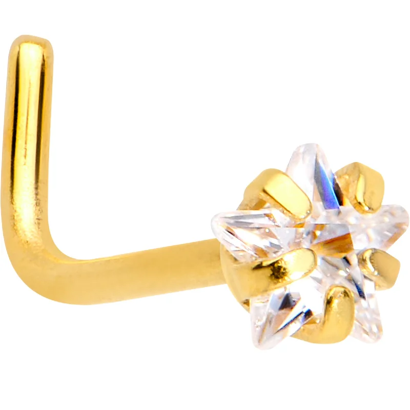 Comfortable Nose Rings with Stylish Touch -20 Gauge 1/4 Clear Star 3mm CZ Gem Gold IP L-Shape Nose Ring Comfortable Nose Rings with Stylish Touch -20 Gauge 1/4 Clear Star 3mm CZ Gem Gold IP L-Shape Nose Ring