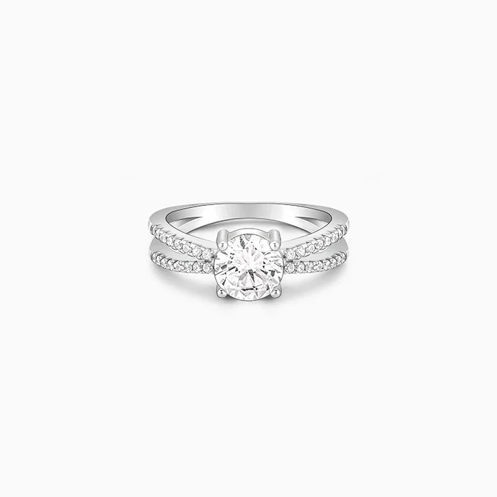 Chic Women's Rings for Fashion-Forward Looks-Silver Midnight Glitter Ring