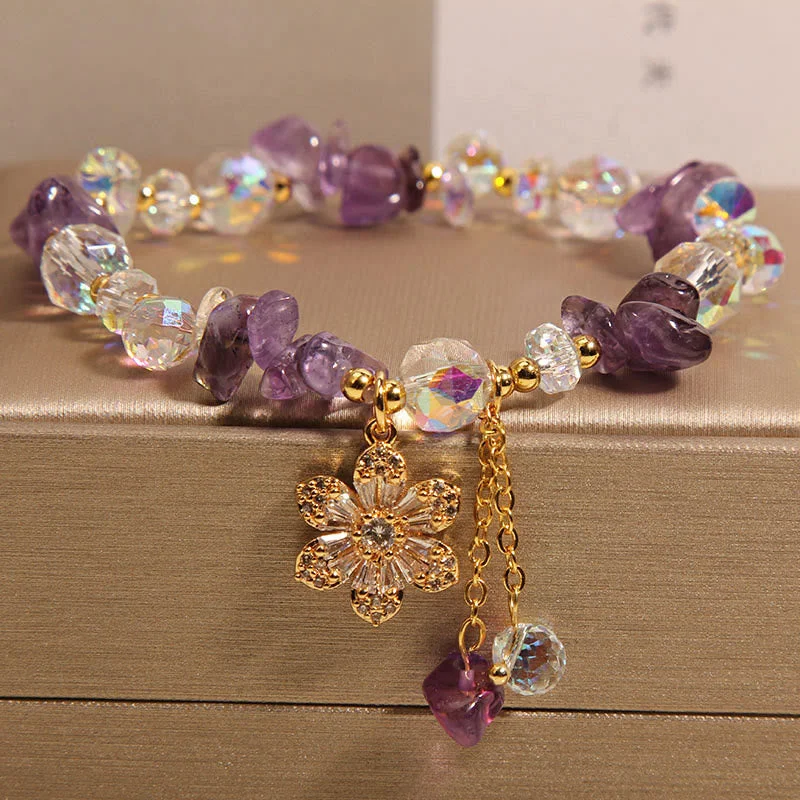 Bangle Sets for Women with Matching Rings-Buddha Stones Amethyst Citrine White Crystal Zircon Flower Spiritual Healing Bracelet Bangle Sets for Women with Matching Rings-Buddha Stones Amethyst Citrine White Crystal Zircon Flower Spiritual Healing Bracelet