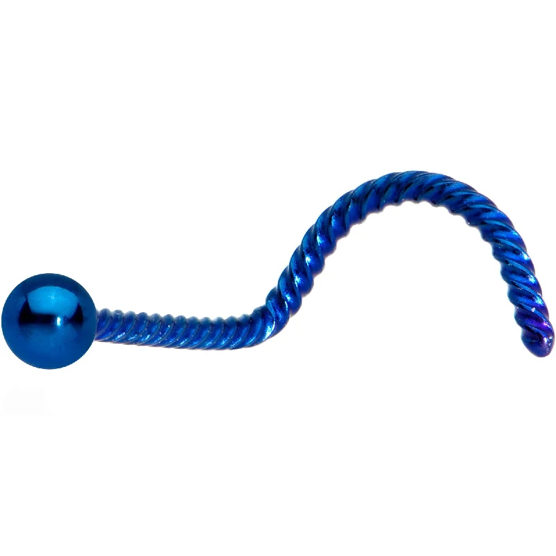 Stunning Nose Rings for All Styles -2mm Ball Blue IP Twisted Left Nose Screw