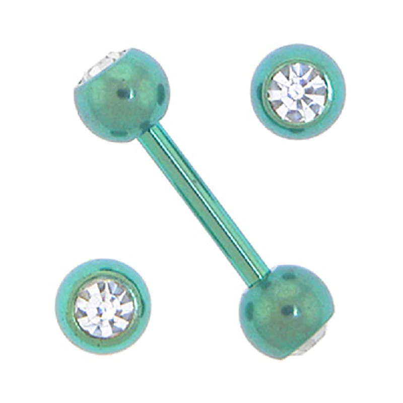 Women's Earrings – Elegant Designs for Every Personality--Solid Titanium Double Gem Green Barbell 5/16-4mm