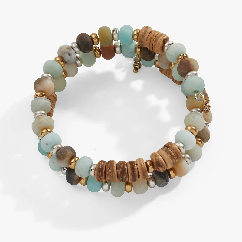 Wedding-Ready Bangles for Women-Amazonite + Wood Beaded Wrap Bracelet