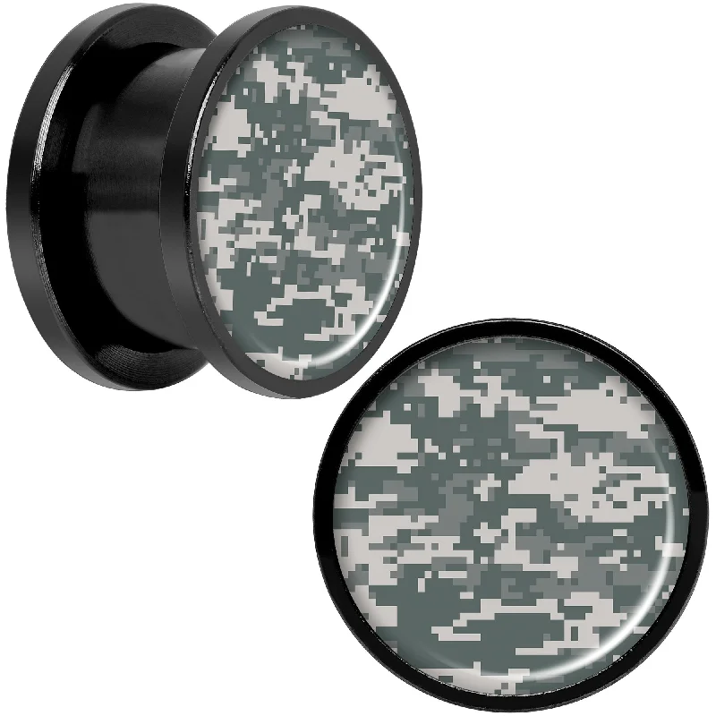Women's Earrings – Elegant Designs for Every Personality--Digital Camo Print Black Anodized Screw Fit Plug Set 9/16