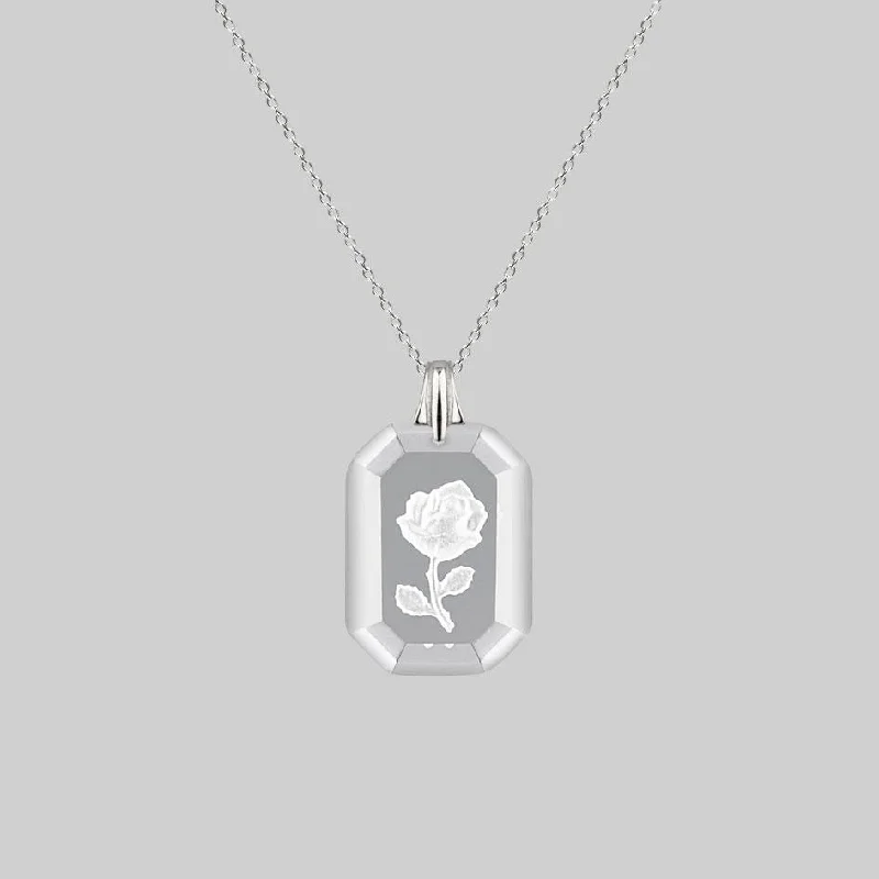 Shop Classic Women's  Necklaces & Pendants with a Modern Twist-RAPHAEL. Etched Glass Rose Necklace - Silver
