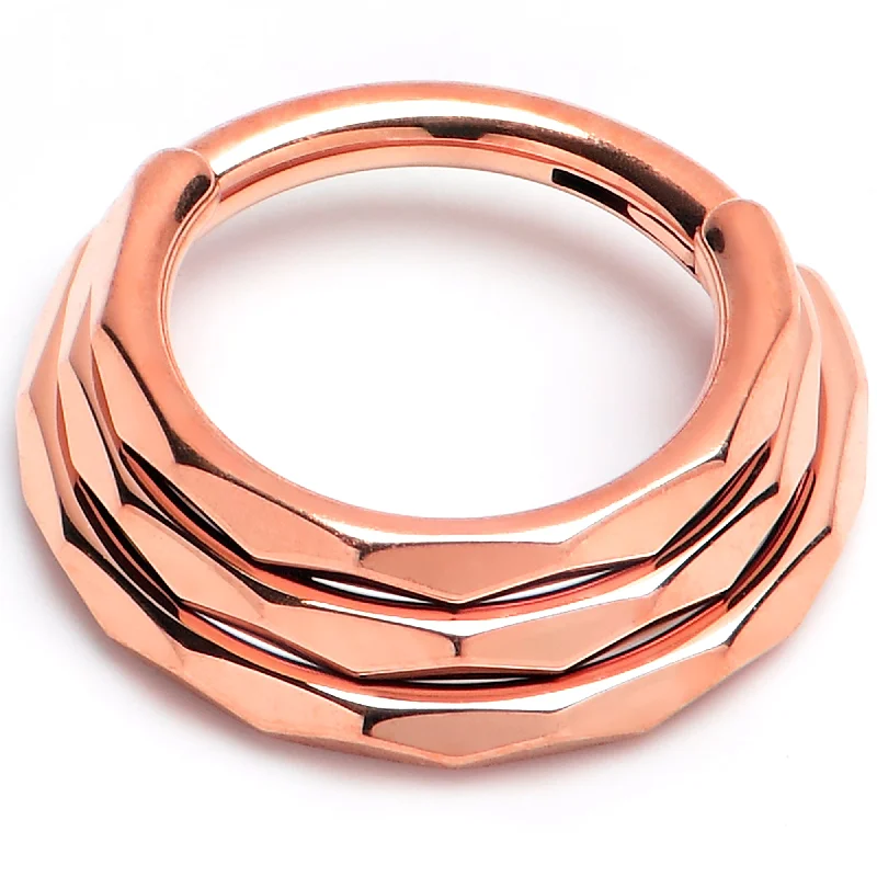 Nose Rings for Daytime Look -16 Gauge 5/16 Rose Gold PVD Faceted Triple Stack Hoop Titanium Hinged Segment Ring Nose Rings for Daytime Look -16 Gauge 5/16 Rose Gold PVD Faceted Triple Stack Hoop Titanium Hinged Segment Ring