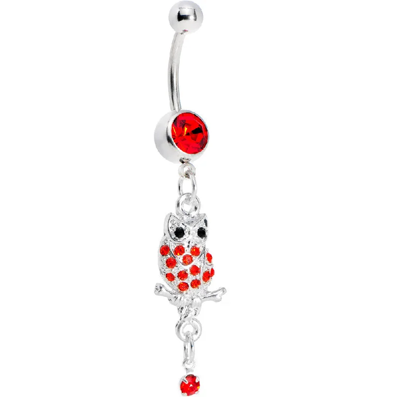 Designer Belly Rings for Exclusive Looks -Red Gem Spotted Owl Belly Ring