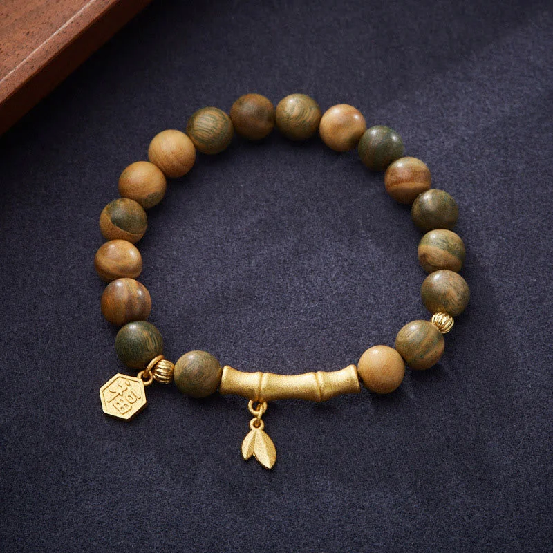 Men's Bracelets with Adjustable Metal Bands-Buddha Stones Green Sandalwood Fu Character Bamboo Soothing Bracelet Men's Bracelets with Adjustable Metal Bands-Buddha Stones Green Sandalwood Fu Character Bamboo Soothing Bracelet