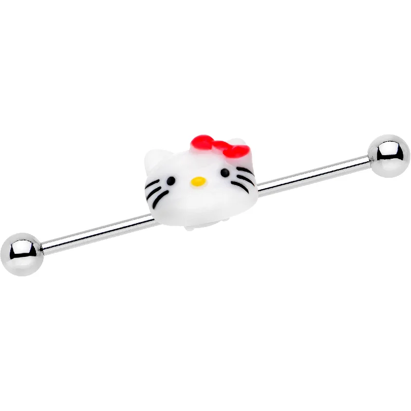 Women's Earrings – Elegant Designs for Every Personality--14 Gauge Licensed Hello Kitty Cat Icon Industrial Barbell 38mm