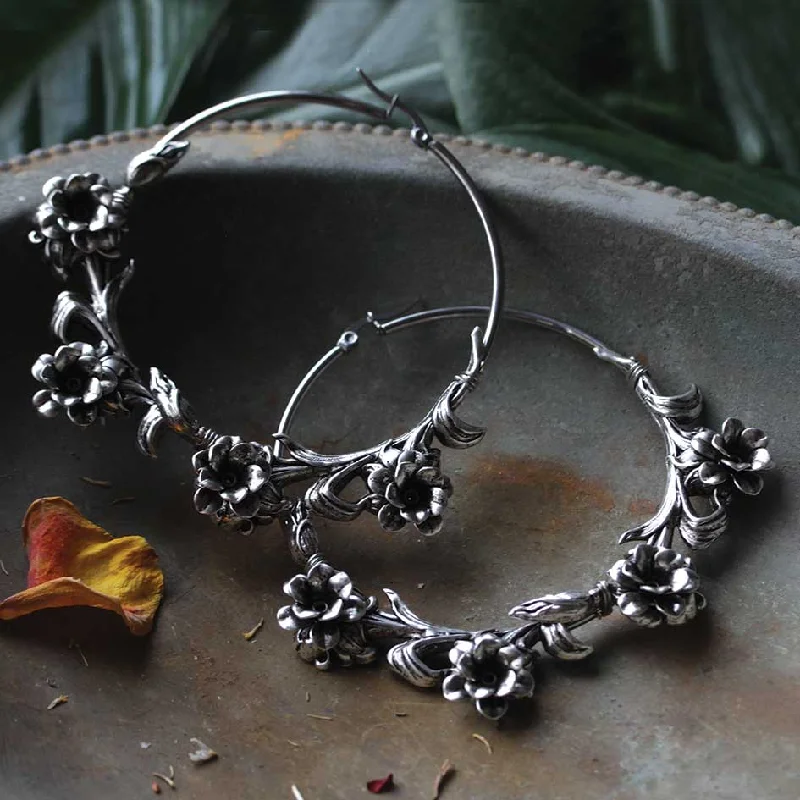 Women's Earrings – Elegant Designs for Every Personality--LAVISH. Wild Rose Hoop Earrings - Silver