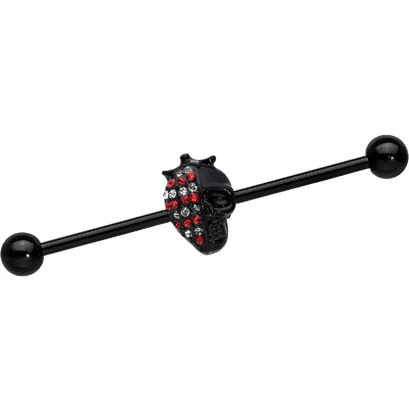 Women's Earrings – Elegant Designs for Every Personality--14 Gauge Clear Red Gem Black Skull Halloween Industrial Barbell 38mm