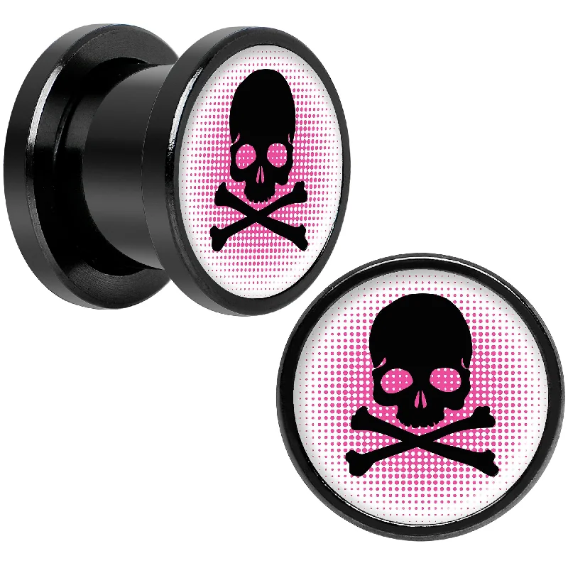 Women's Earrings – Elegant Designs for Every Personality--Pink Black Skull Black Anodized Screw Fit Plug Set 00 Gauge Women's Earrings – Elegant Designs for Every Personality--Pink Black Skull Black Anodized Screw Fit Plug Set 00 Gauge
