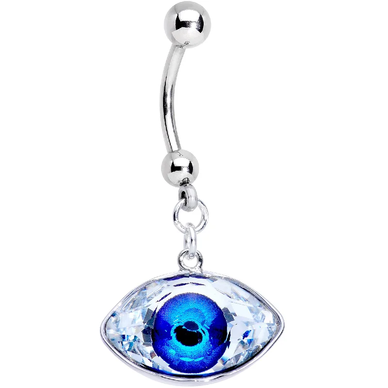 Designer Belly Rings with Custom Features -Blue Gem Eye See You Dangle Belly Ring Created with Crystals Designer Belly Rings with Custom Features -Blue Gem Eye See You Dangle Belly Ring Created with Crystals